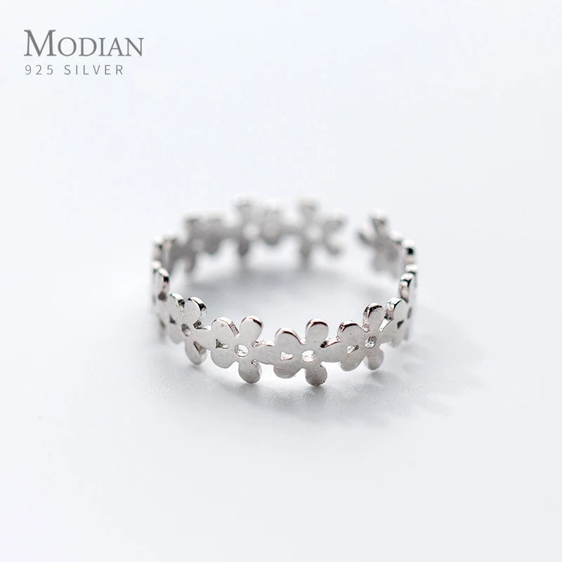 Modian Genuine 925 Sterling Silver Open Adjustable Lovely Plant Ring for Women Stackable Tiny Flower Ring Fine Jewelry Bijoux