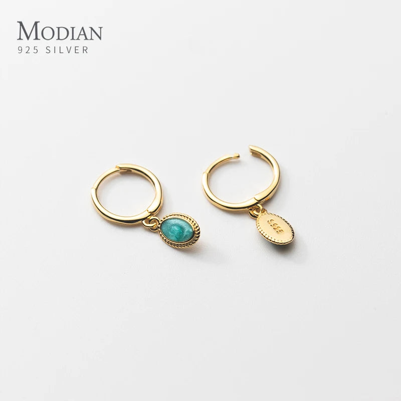Modian Genuine 925 Sterling Silver Oval Vintage Pattern Drop Earrings For Women Wedding Ear Buckles Fine Jewelry Party Gift