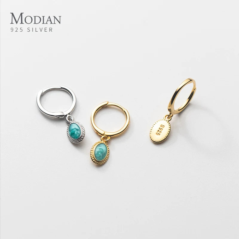 Modian Genuine 925 Sterling Silver Oval Vintage Pattern Drop Earrings For Women Wedding Ear Buckles Fine Jewelry Party Gift