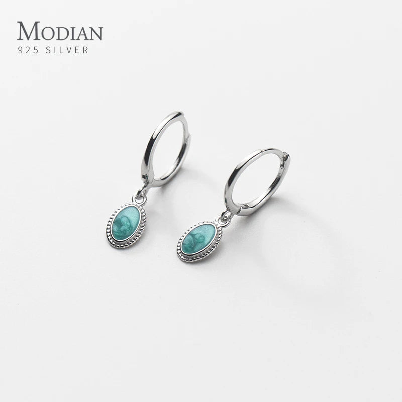 Modian Genuine 925 Sterling Silver Oval Vintage Pattern Drop Earrings For Women Wedding Ear Buckles Fine Jewelry Party Gift