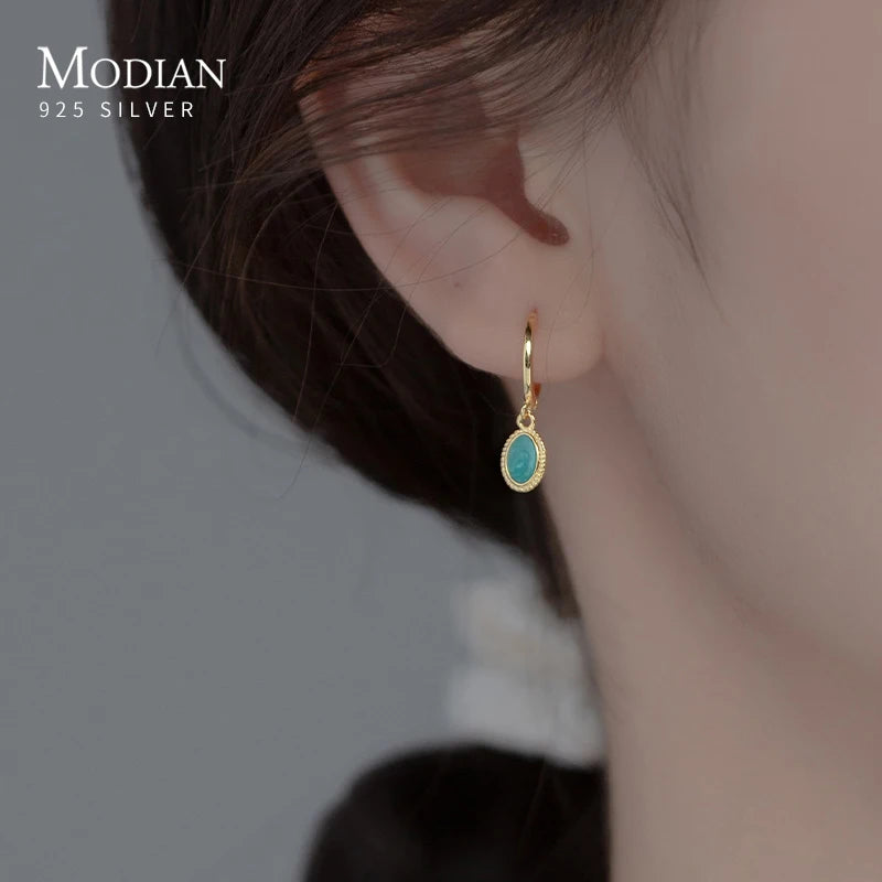 Modian Genuine 925 Sterling Silver Oval Vintage Pattern Drop Earrings For Women Wedding Ear Buckles Fine Jewelry Party Gift