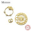 Modian Genuine 925 Sterling Silver Radiant Zircon Star Gold Color Round Disc Hearts Stud Earring for Women Unique Fine Jewelry