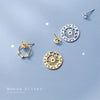 Modian Genuine 925 Sterling Silver Radiant Zircon Star Gold Color Round Disc Hearts Stud Earring for Women Unique Fine Jewelry