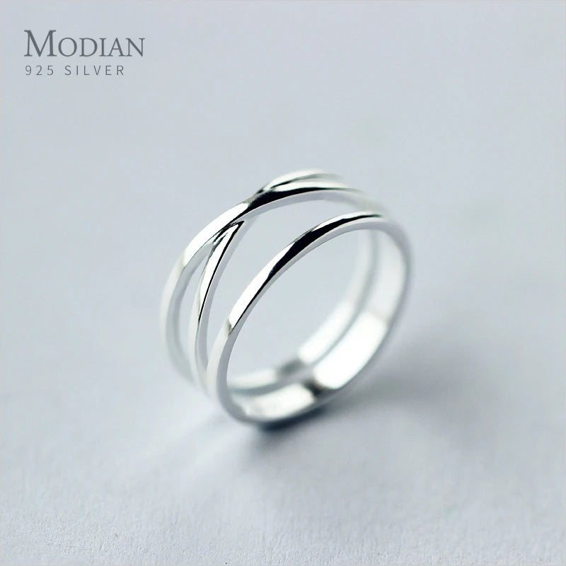 Modian Genuine 925 Sterling Silver Simple Cross Finger Ring for Women 3 Sizes Ring Minimalist Style Fine Jewelry Bijoux