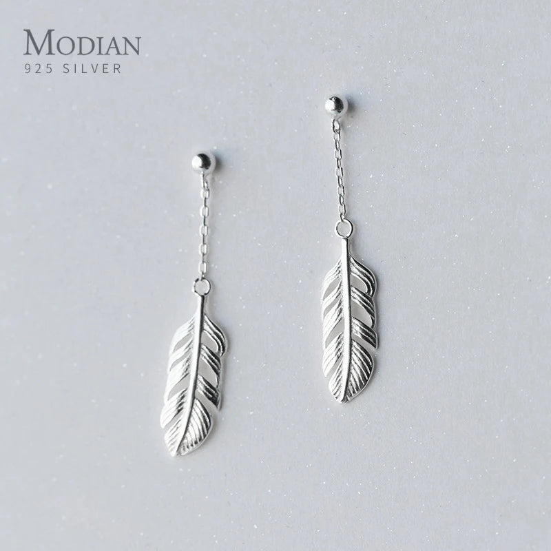 Modian Genuine 925 Sterling Silver Swing Tree Leaves Dangle Earrings for Women Drop Earring Jewelry 2020 New Brincos