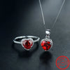 Modian Genuine Solid 925 Sterling Silver Hearts Sets Jewelry Red Ring Necklace Wedding Crystal Pendant Chain For Women