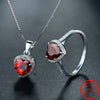 Modian Genuine Solid 925 Sterling Silver Hearts Sets Jewelry Red Ring Necklace Wedding Crystal Pendant Chain For Women