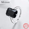 Modian High Quality Solid 925 Sterling Silver Ring For Women Black Crystal Luxury Party Jewelry Finger Silver Rings Anel