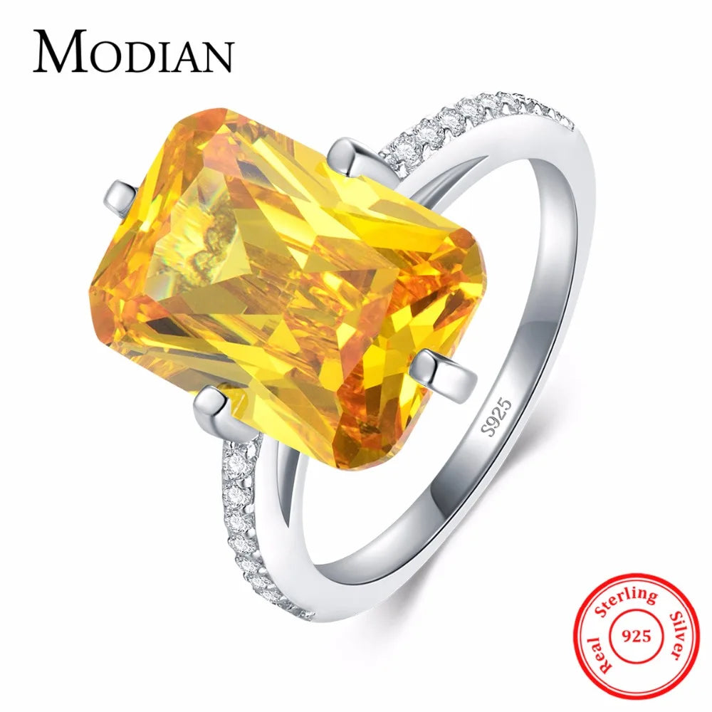 Modian 100% 925 Sterling Silver Yellow Dazzling CZ Ring For Women Engagement Luxury Anniversary Finger Jewelry Bague Anel