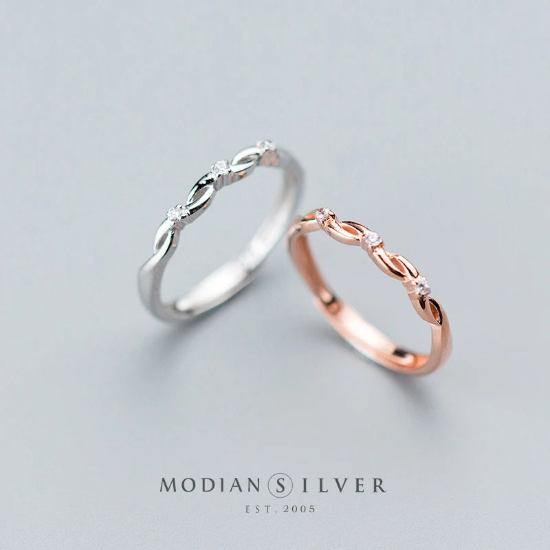 Modian Radiant Zircon Geometric Twist Open Adjustable Sterling Silver 925 Ring for Women Luxury Wedding Gift Fine Jewelry