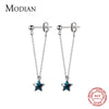 Modian Swing Blue Crystal Stars Drop Earrings 925 Sterling Silver Sparkling Dangle Earrings For Women Jewelry