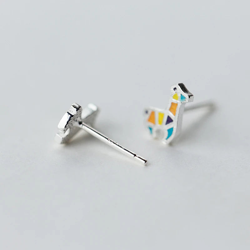 Modian Real 925 Sterling Silver Elegant Multicolor Enamel Horse Stud Earrings For Women Silver S925 Jewelry