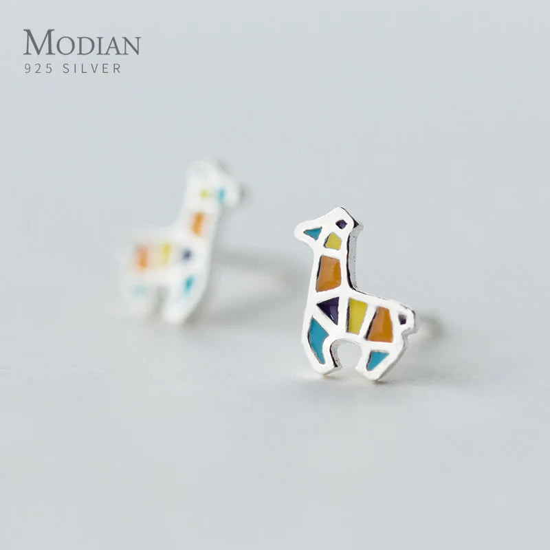 Modian Real 925 Sterling Silver Elegant Multicolor Enamel Horse Stud Earrings For Women Silver S925 Jewelry