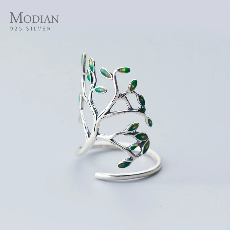 Modian Hyperbole Plant Finger Ring for Women Real 925 Sterling Silver Tree Branch Leaves Adjustable Ring Fine Jewelry 2020 New
