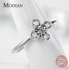Modian Lucky Flower Clover Trendy Ring 100% 925 Sterling Silver Charm Clear CZ Stackable Finger Rings For Women Party Jewelry
