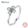 Modian Lucky Flower Clover Trendy Ring 100% 925 Sterling Silver Charm Clear CZ Stackable Finger Rings For Women Party Jewelry