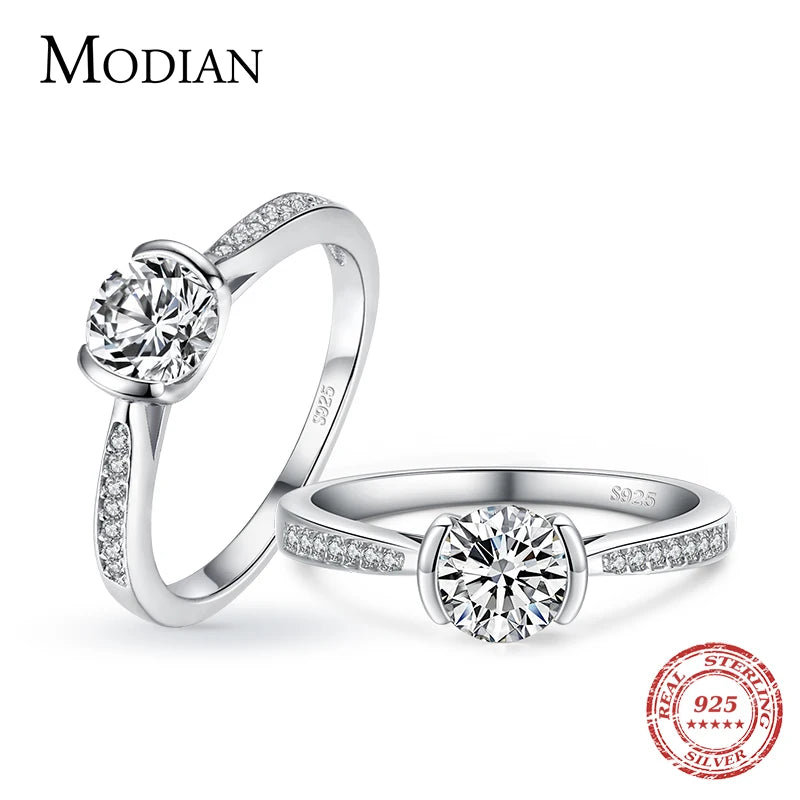 Modian Luxury Classic Style Solid 925 Sterling Silver 10 Hearts Arrows Zircon Rings For Women Promise Wedding Engagement Jewelry