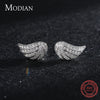 Modian Luxury Simple Full CZ Earring 925 Sterling Silver Angel Wings Stud Earrings For Girl Women Silver Fine Jewelry