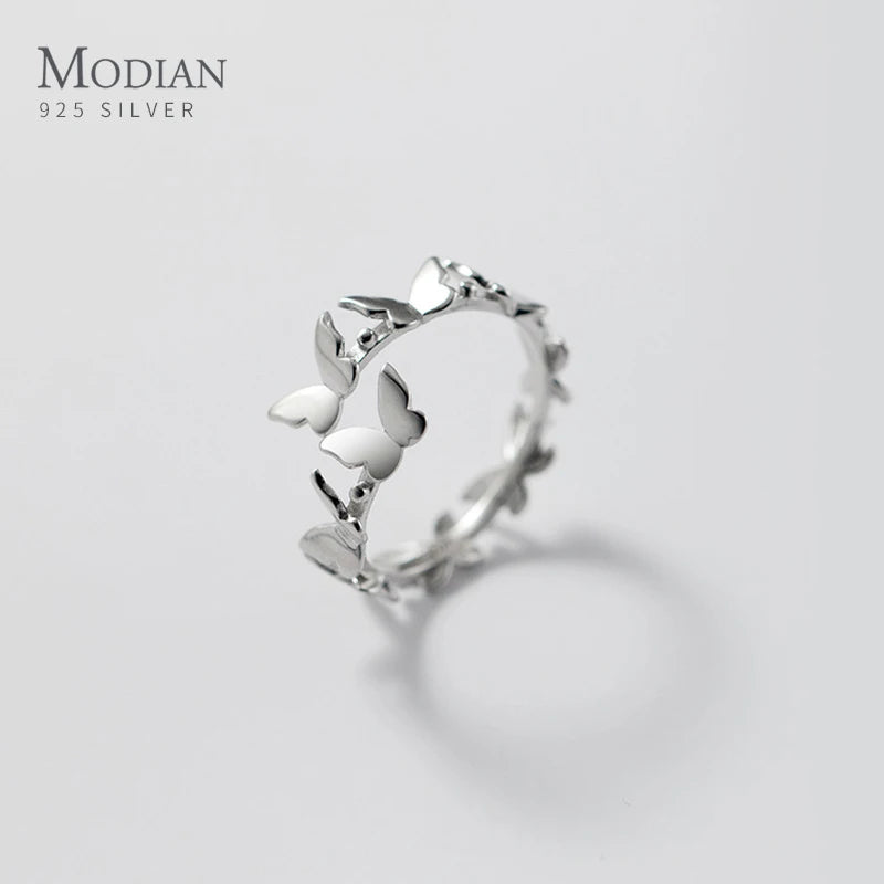 Modian Minimalism 925 Sterling Silver Exquisite Butterfly Open Size Finger Rings Romantic Platinum Plated Jewelry For Women Gift