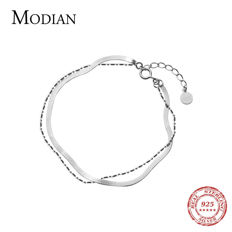 Modian Minimalism Banboo Chain Bracelet for Women Genuine 925 Sterling Silver Link Chain Bracelet Plant Fine Jewelry