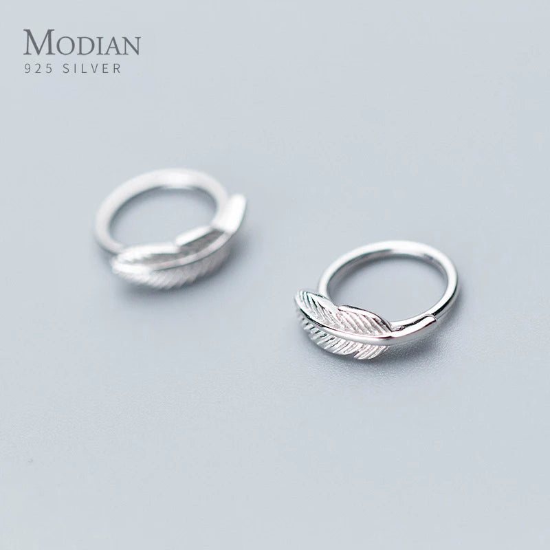 Modian Minimalist Design Tree Leaves Hoop Earrings for Women 925 Sterling Silver Round Design Jewelry Bijoux