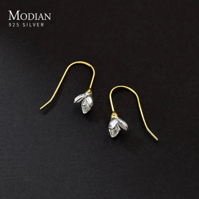 Modian Minimalist Splicing Color Flower Earrings Real 925 Sterling Silver Exquisite Gifts Jewelry For Women Gold Color Earring