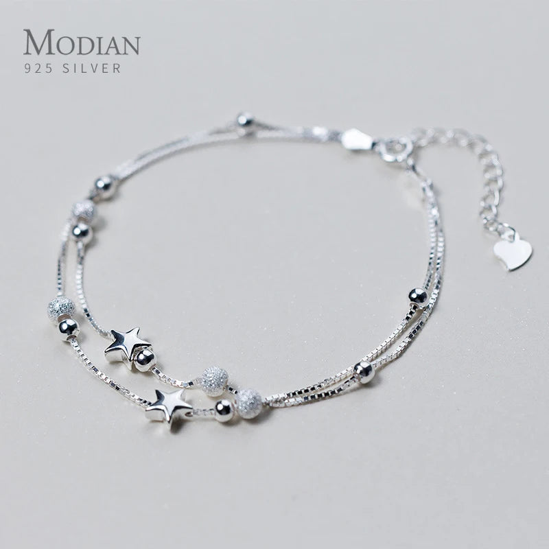 Modian New 925 Sterling Silver Beads Ball Stars Double Layer Bracelet For Women Charm Bracelet Engagement Original Fine Jewelry