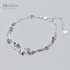 Modian New 925 Sterling Silver Beads Ball Stars Double Layer Bracelet For Women Charm Bracelet Engagement Original Fine Jewelry