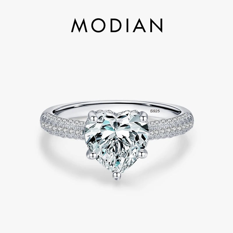 Modian New 925 Sterling Silver Exquisite Sparkling Hearts Cut CZ Romantic Brand Finger Ring For Women Statement Wedding Jewelry