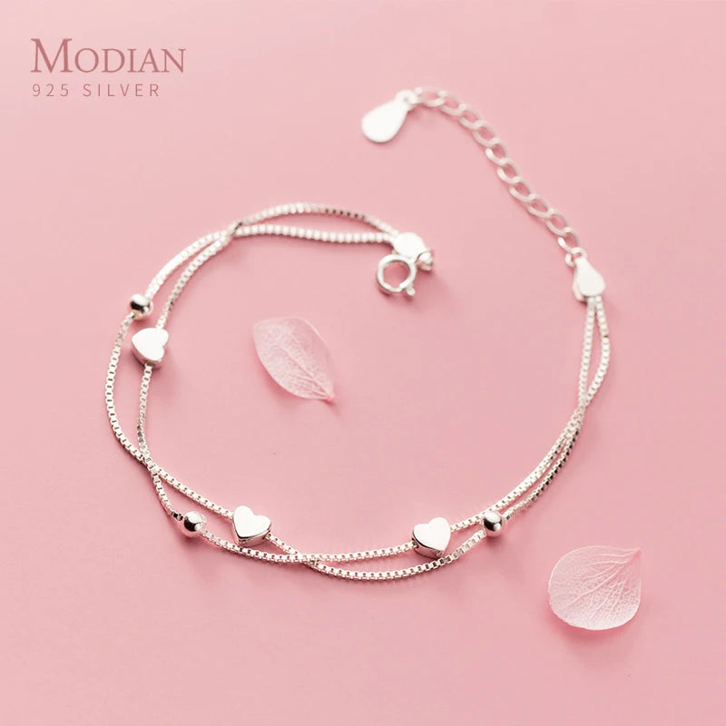 Modian New 925 Sterling Silver Little Balls Love Hearts Charm Bracelet for Women Adjustable Link Chain Fine Jewelry Lover Gift