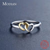 Modian New Authentic 100% 925 Sterling Silver Ring & Stud Earrings Double Hearts Gold White Color Wedding Jewelry Set
