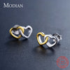 Modian New Authentic 100% 925 Sterling Silver Ring & Stud Earrings Double Hearts Gold White Color Wedding Jewelry Set