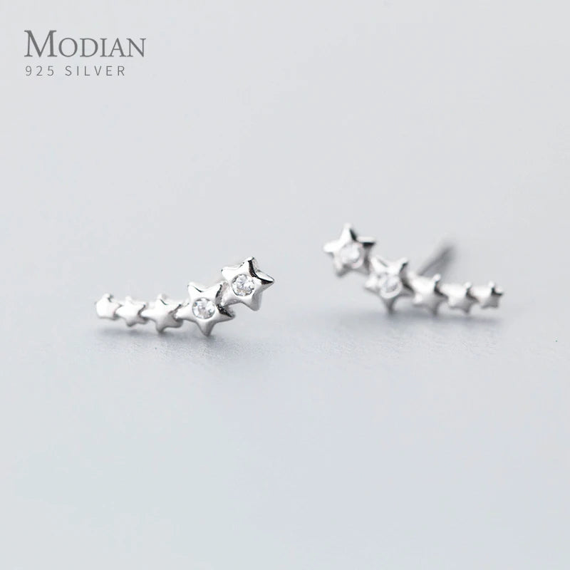 Modian New Charm Starry Stars Clear CZ Stud Earrings for Women Wedding 925 Sterling Silver Statement Jewelry Brincos