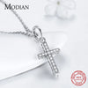 Modian New Real 925 Sterling Silver Zirconia Hearts Cross Necklaces Pendants With Chain For Women Silver Jewelry