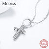 Modian New Real 925 Sterling Silver Zirconia Hearts Cross Necklaces Pendants With Chain For Women Silver Jewelry