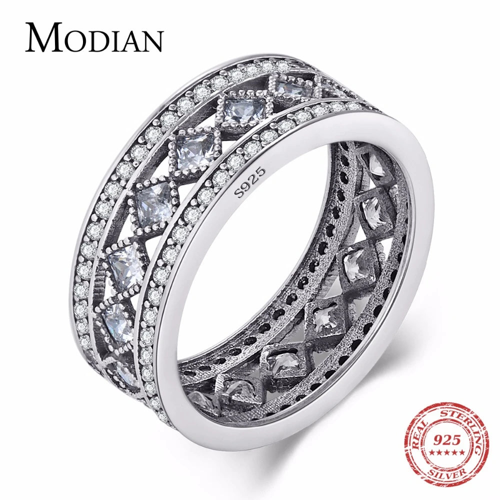 Modian New Style Classic Real 925 Sterling silver Square Ring Wedding Luxury jewelry Sparkling CZ Women Valentine's gift
