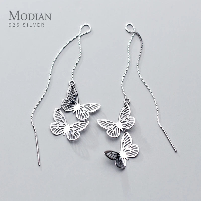 Modian Openwork Sweet Lovely Butterfly 925 Sterling Silver Drop Earrings for Women Japanese Style Earring Fine Jewelry
