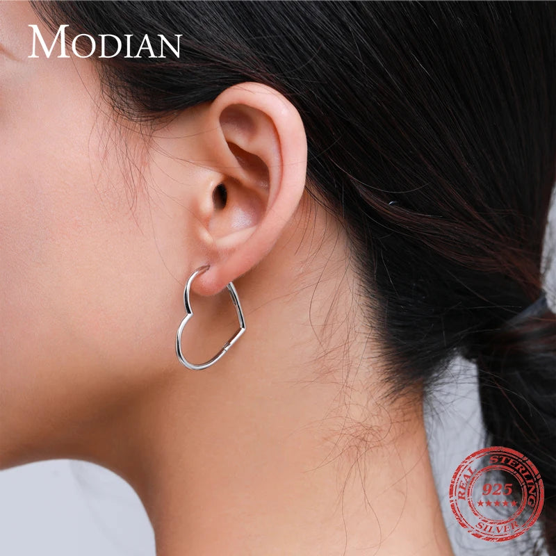 Modian Pure 925 Sterling Silver Hearts Shape Simple Elegant Hoop Earrings Romantic Charm Ear For Women Wedding Statement Jewelry