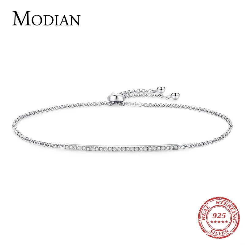 Modian Real 925 Sterling Silver Classic Dazzling Cubic Zirconia Adjustable Link Chain Bracelet For Women Elegant Wedding Jewelry