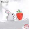 Modian Real 925 Sterling Silver Enamel Rabbit Carrot Lovely Stud Earrings Cute Earrings For Women Original Jewelry