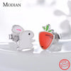 Modian Real 925 Sterling Silver Enamel Rabbit Carrot Lovely Stud Earrings Cute Earrings For Women Original Jewelry