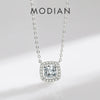 Modian Real 925 Sterling Silver Exquisite Square Shiny Zirconia Pendant Clear CZ Chain Necklace for Women Wedding Fine Jewelry