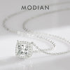 Modian Real 925 Sterling Silver Exquisite Square Shiny Zirconia Pendant Clear CZ Chain Necklace for Women Wedding Fine Jewelry