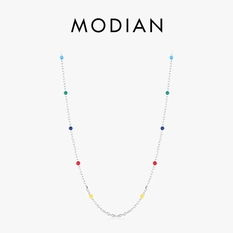 Modian Real 925 Sterling Silver Multicolour Enamel Necklace For Women Simple Long Chain Choker Fine Party Jewelry Gift