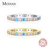 Modian Real 925 Sterling Silver Rainbow Candy Color Crystal Exquisite Classic Finger Ring For Women Wedding Engagement Jewelry