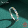 Modian Real 925 Sterling Silver Rainbow Candy Color Crystal Exquisite Classic Finger Ring For Women Wedding Engagement Jewelry