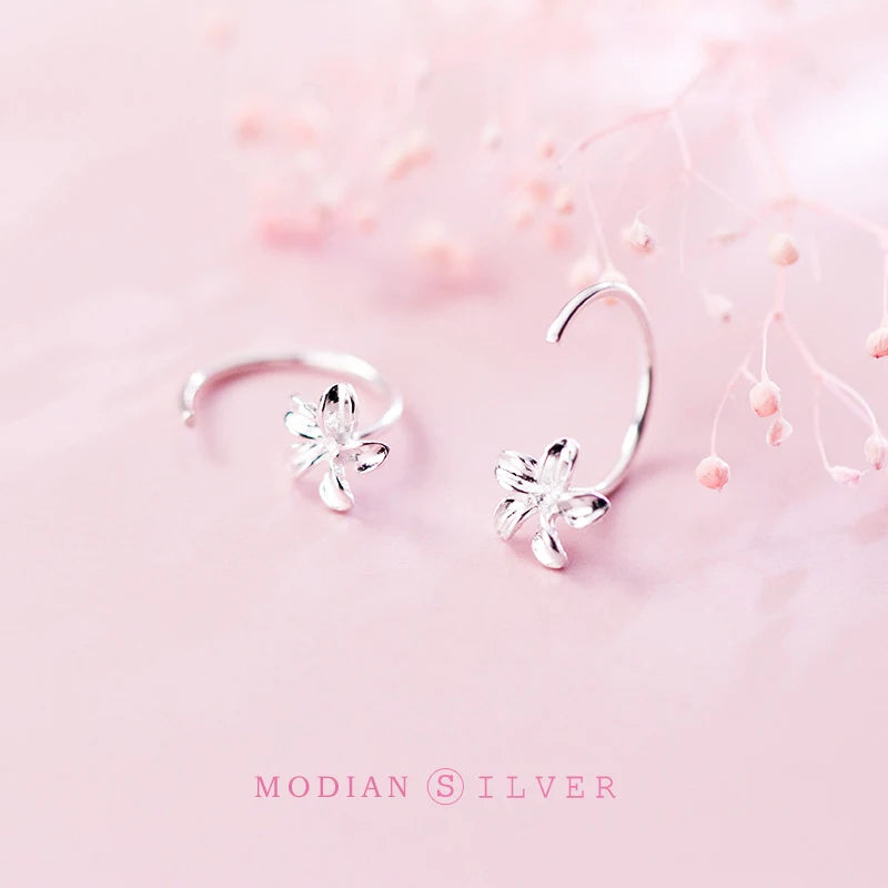 Modian Real 925 Sterling Silver Simple Flower Charm Exquisite Plant Hoop Earrings For Women Sterling Silver Wedding Jewelry