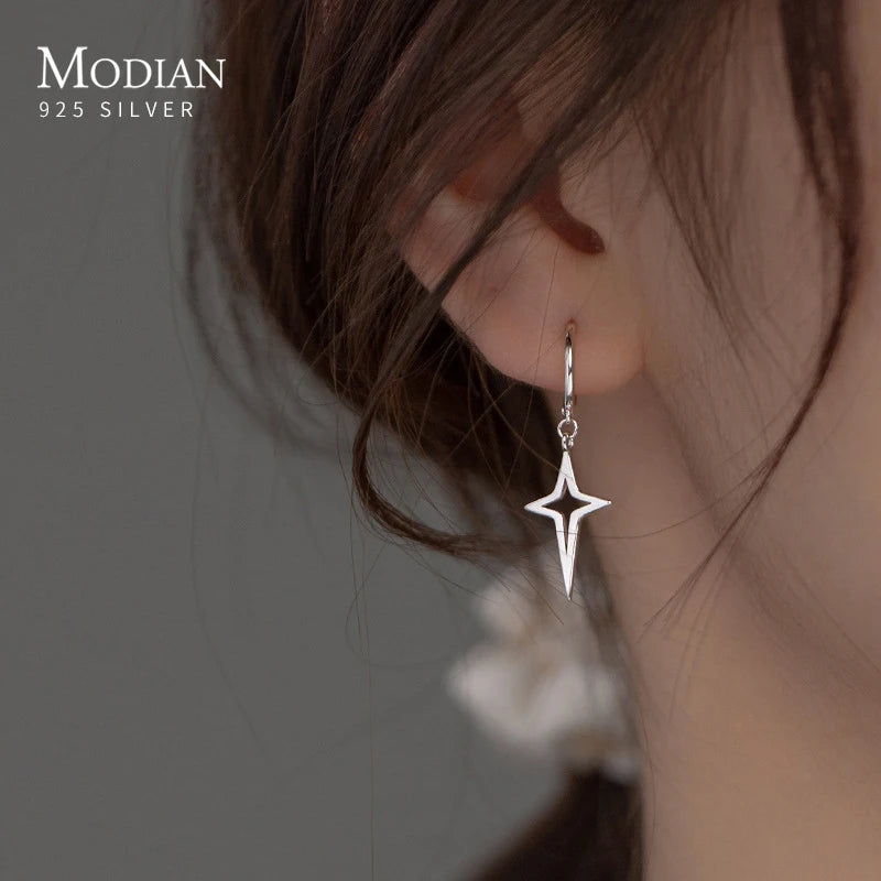 Modian Real 925 Sterling Silver Simple Stars Dangle Earrings For Women Fine Jewelry Star Pendant Party Drop Earrings