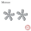 Modian Real Sterling Silver 925 Classic Flower Stud Eearrings for Women Clear CZ Gold Color Ear Pins Studs Fine Charm Jewelry