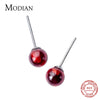 Modian Red Opal Stud Earrings for Women Girls 925 Sterling Silver Earing Luxury Fine Rhinestone Silver Jewelry